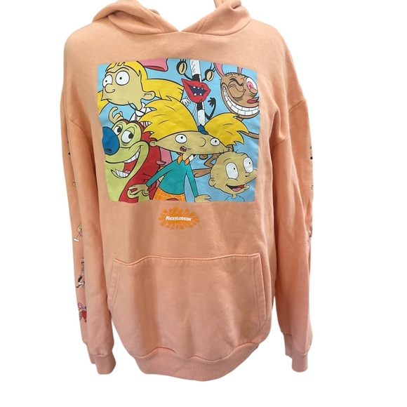 Nickelodeon Hoodie Hey Arnold Rugrats Ren & Stimpy Sweatshirt Cartoon Size Large - Picture 1 of 8